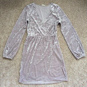 emory park Taupe Champagne Velvet Surplice Blouson Cocktail Party Dress